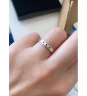 İkili Harf Model Mini Kalp Detaylı Unisex 925 Ayar Gümüş Yüzük - 1