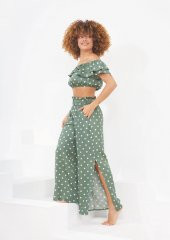 Puantiyeli Straplez Takım Kiremit & Siyah & Yeşil thumbnail 3