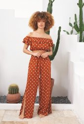 Puantiyeli Straplez Takım Kiremit & Siyah & Yeşil thumbnail 1