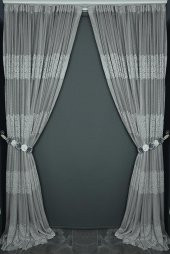 ROZA MODEL GRİ RENK TEK KANAT Hazır dikilmiş Pileli Fon Perde 300*260 cm - 6
