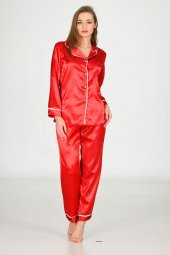 Saten Kırmızı Çeyizlik Pijama Takım - 1