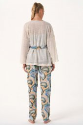 Dalgalı Desen Sabahlıklı Pijama Takımı - 3
