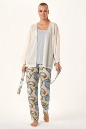 Dalgalı Desen Sabahlıklı Pijama Takımı thumbnail 2