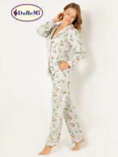 Çiçekli Doğal Viskon Soft Yumuşak Düğmeli Pijama Takımı - 3
