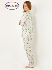 Çiçekli Doğal Viskon Soft Yumuşak Düğmeli Pijama Takımı - 4