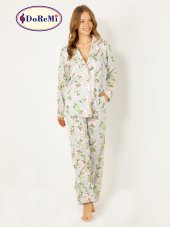 Çiçekli Doğal Viskon Soft Yumuşak Düğmeli Pijama Takımı - 2