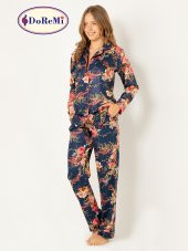 Doğal Viskon Soft Yumuşak Düğmeli Pijama Takımı - 7