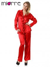 Kadın Uzun Kollu Önden Düğmeli Saten Pijama Takımı thumbnail 7