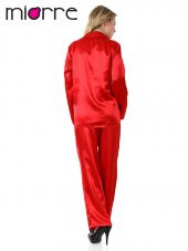 Kadın Uzun Kollu Önden Düğmeli Saten Pijama Takımı thumbnail 1