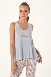 Balık Sırtı Çizgili Sabahlıklı Pijama Takımı thumbnail 1