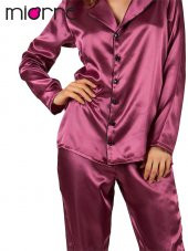 Kadın Uzun Kollu Önden Düğmeli Saten Pijama Takımı - 3
