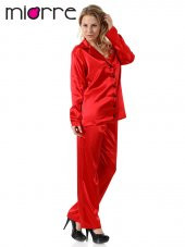 Kadın Uzun Kollu Önden Düğmeli Saten Pijama Takımı thumbnail 3