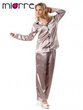 Kadın Uzun Kollu Önden Düğmeli Saten Pijama Takımı thumbnail 7