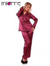 Kadın Uzun Kollu Önden Düğmeli Saten Pijama Takımı - 6