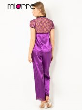 Kadın Dantel Detaylı Kısa Kollu Saten Pijama Takımı thumbnail 8