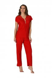 Penye Kırmızı Pijama Takım - 1