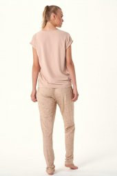 Kadın Kedi Nakışlı Ikili Pijama Takımı 4455 - Kahverengi thumbnail 1