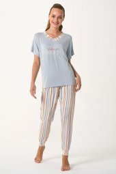 Balık Sırtı Çizgili İkili Pijama Takımı thumbnail 2
