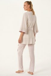 Melanj Çizgili 3lü Pijama Takımı thumbnail 3