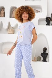 Kadın Peep A Boo Puantiyeli Pijama Takımı - 3