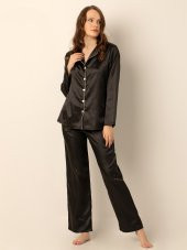 Uzun Kollu Saten Pijama Takımı - 2