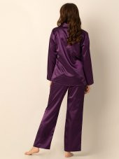 Uzun Kollu Saten Pijama Takımı - 1