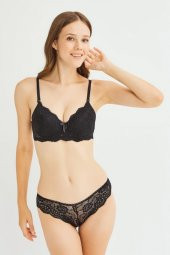 Kadın Bordo Destekli Balenli Dantel Sütyen Takım 122T_DOLU thumbnail 2