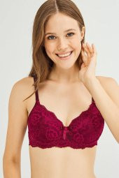 Kadın Bordo Destekli Balenli Dantel Sütyen Takım 122T_DOLU thumbnail 1