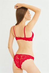 Kadın Bordo Destekli Balenli Dantel Sütyen Takım 122T_DOLU thumbnail 3