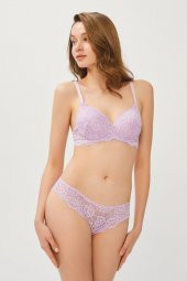 Kadın Bordo Destekli Balenli Dantel Sütyen Takım 122T_DOLU thumbnail 2