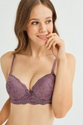 Kadın Bordo Destekli Balenli Dantel Sütyen Takım 122T_DOLU thumbnail 1