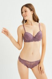 Kadın Bordo Destekli Balenli Dantel Sütyen Takım 122T_DOLU thumbnail 2