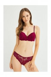 Kadın Bordo Destekli Balenli Dantel Sütyen Takım 122T_DOLU thumbnail 2