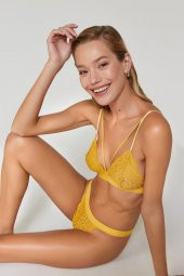 Velvet Dantelli Üçgen Pudra Bralet Takım - 3