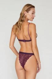 Velvet Dantelli Üçgen Mor Bralet Takım thumbnail 4