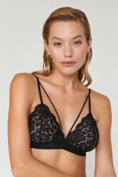 Velvet Dantelli Üçgen Pudra Bralet Takım - 3