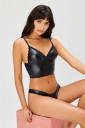 Kadın Bordo Deri Hafif Destekli Bralet Sütyen Külot Takım 309t thumbnail 2