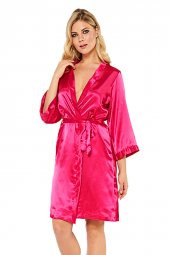 İpek Saten Fuşya Sabahlık thumbnail 1