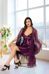 Saten Mor Gecelik Sabahlık Takım - 3