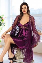 Saten Mor Gecelik Sabahlık Takım - 4