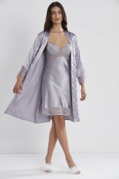 Saten Dantelli Gecelik & Sabahlık Takım thumbnail 1