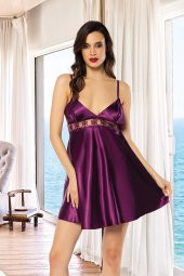 Saten Mor Gecelik Sabahlık Takım - 1