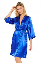 İpek Saten Saks Mavi Sabahlık thumbnail 3