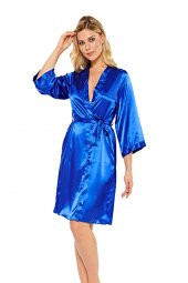 İpek Saten Saks Mavi Sabahlık thumbnail 2