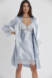 Saten Dantelli Gecelik & Sabahlık Takım thumbnail 2