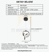TT Aydınlatma TT317-SY  Stilla Modeli Mat Siyah Led Avize - 4