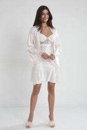 Saten Dantelli Gecelik & Sabahlık Takım thumbnail 3
