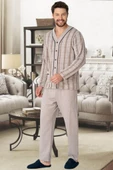 Mecit 2767 Kahve Önden Düğmeli Büyük Beden Erkek Pijama Takımı thumbnail 2