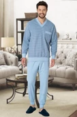 Mecit 2766 Erkek Mavi Büyük Beden Uzun Kollu Pijama Takımı - 2