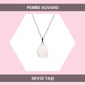 Damla Modeli Doğal Pembe Kuvars Taşı Doğal Taş Kolye (Zincir Dahil) - 1